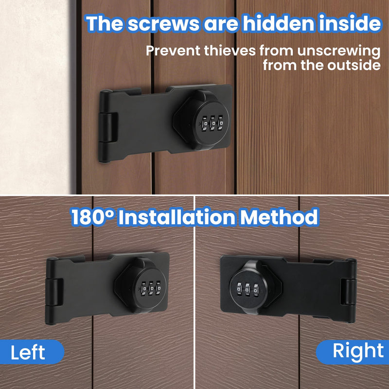 Keyless Cabinet Lock with Combination Code - 3-Digit Password Hasp Latch Lock for Drawers, Bifold Closet Door and Double Sided Door (Black, 4.5 Inch, 2 Pack) Black