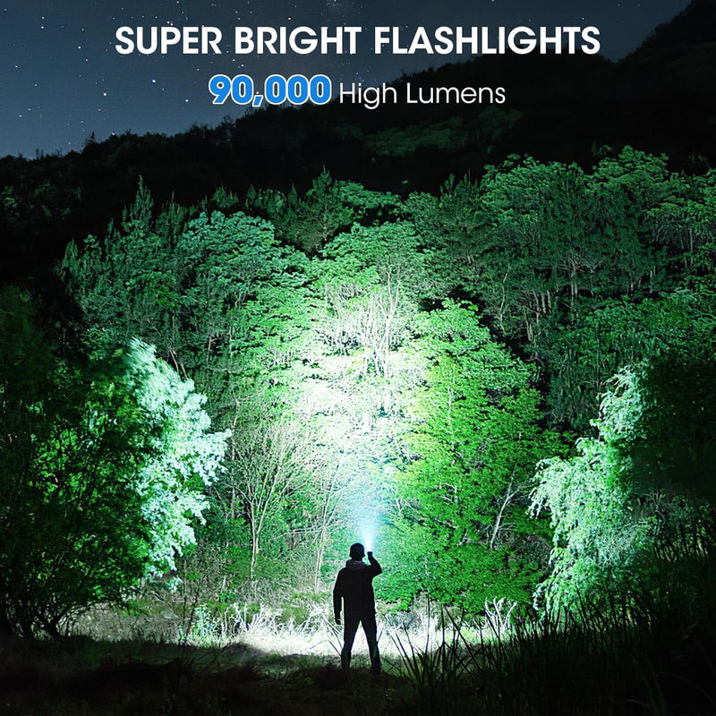 Rechargeable 99,000 High Lumens Flashlight - 2Pack Bright LED Flash Light with 5 Modes, Powerful Waterproof Handheld Lintera for Camping Home L-2P