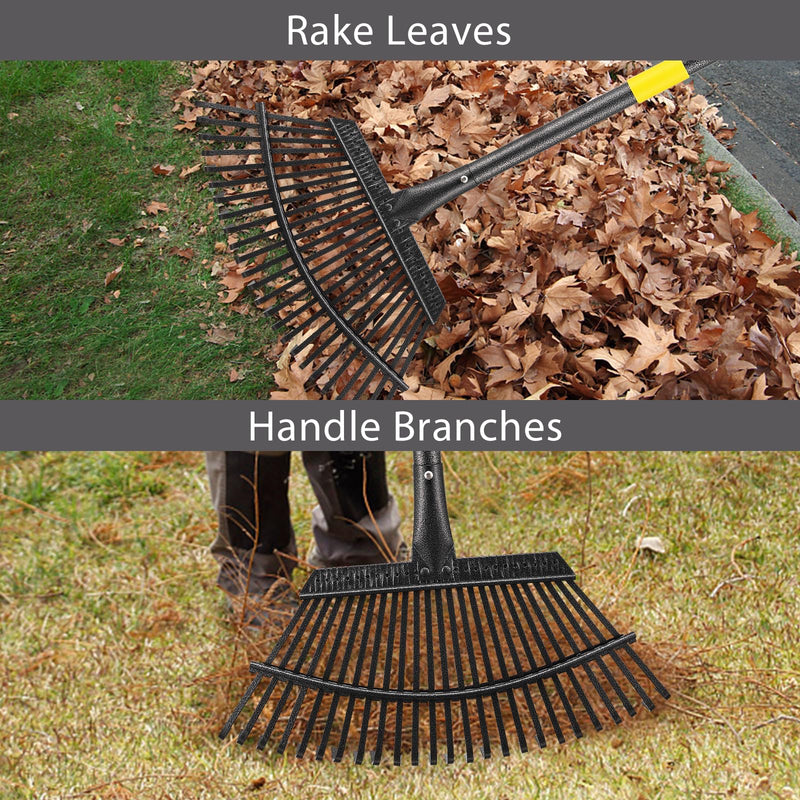 Leaf Rake, 30-61 inch Garden Rakes for Leaves Heavy Duty Long Handle, 25 Tines 18" Wide Metal Thatch Lawn Gravel Shrub Yard Landscape Rake for Leaves and Grass 30-61"