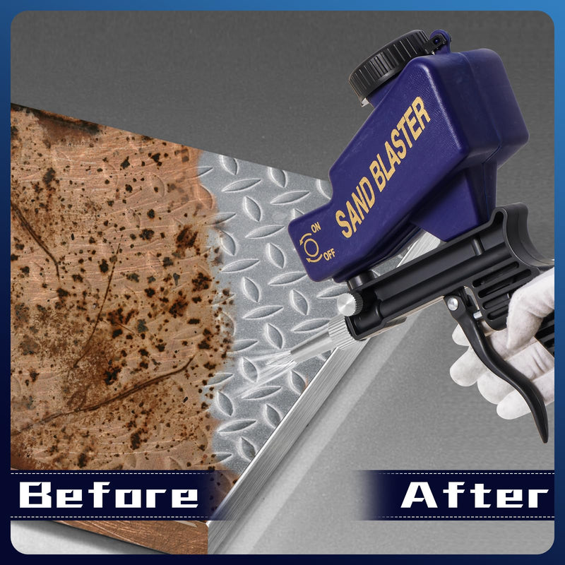 Sand Blaster Gun - Gravity Feed Sandblaster Gun for Metal, Wood Paint/Rust Removal and Glass Etching - Handheld Sand Blaster Gun for Air Compressor, Up to 70-150 PSI Blasting Media, Blue