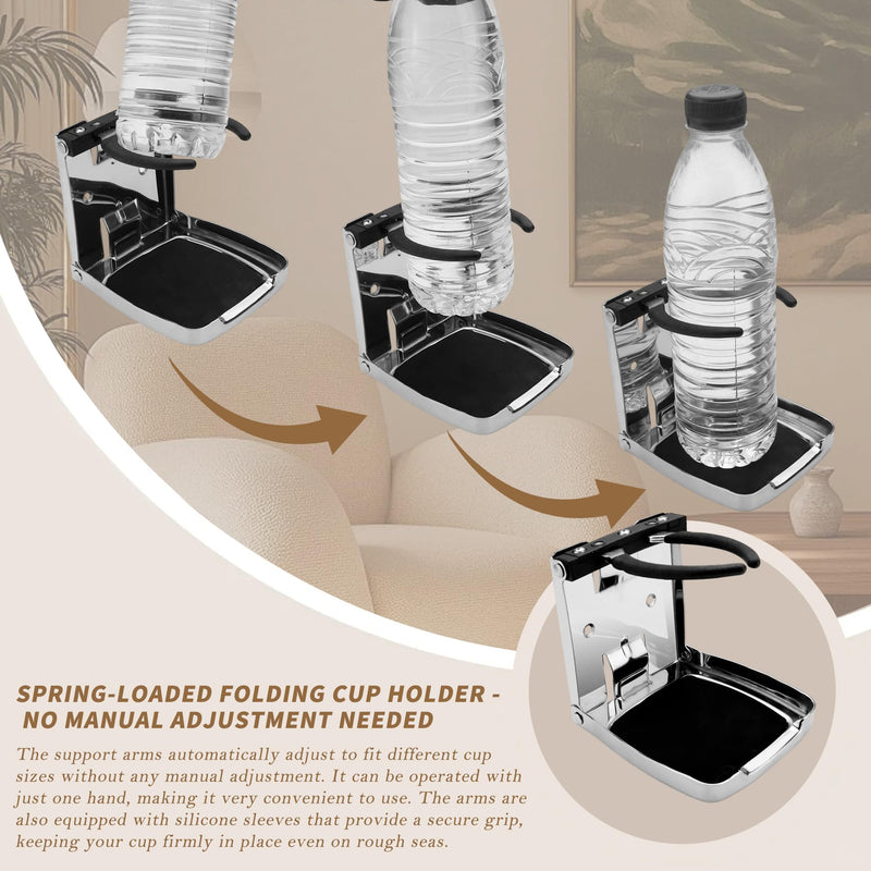 SHENGHUISS Folding Boat Cup Holder,304 Stainless Steel Cup Holder Adjustable with Shockproof & Silent Design,Universal for Car/Boat/RV/Yacht/Truck 1 Pack