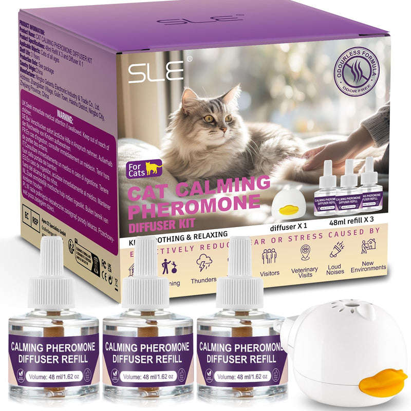 SLE Cat Pheromones Calming Diffuser: 1 Cat Calming Diffusers & 3 Refills, Relieve Anxiety Stress Reduce Spraying Fighting and Scratching Fits All Cats & Kittens