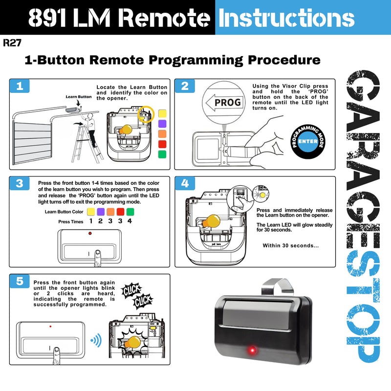 2X for 891LM Chamberlain Craftsman Liftmaster Garage Door Opener Remote Replacement, 1993 to Present Garage Clicker, Universal Garage Door Opener Remote 1B