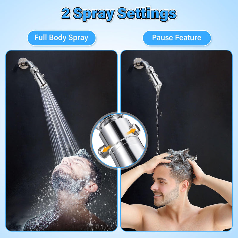 Enhon 2 Setting Pivoting Single Spray Shower Head with Shut Off Valve Replacement for 52652-PK Compatible with Delta Shower 2.5 GPM Brass Water Saving Shower Head Chrome 1" Diameter Spray Face (2 Set)