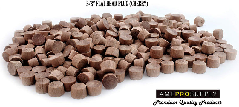 Cherry Wood Plugs 3/8 Inch, Flat Head Screw Hole Covers for Furniture, Cabinets, and Woodworking – Button-Style Wooden Plugs (120, 3/8 inch Cherry) 120
