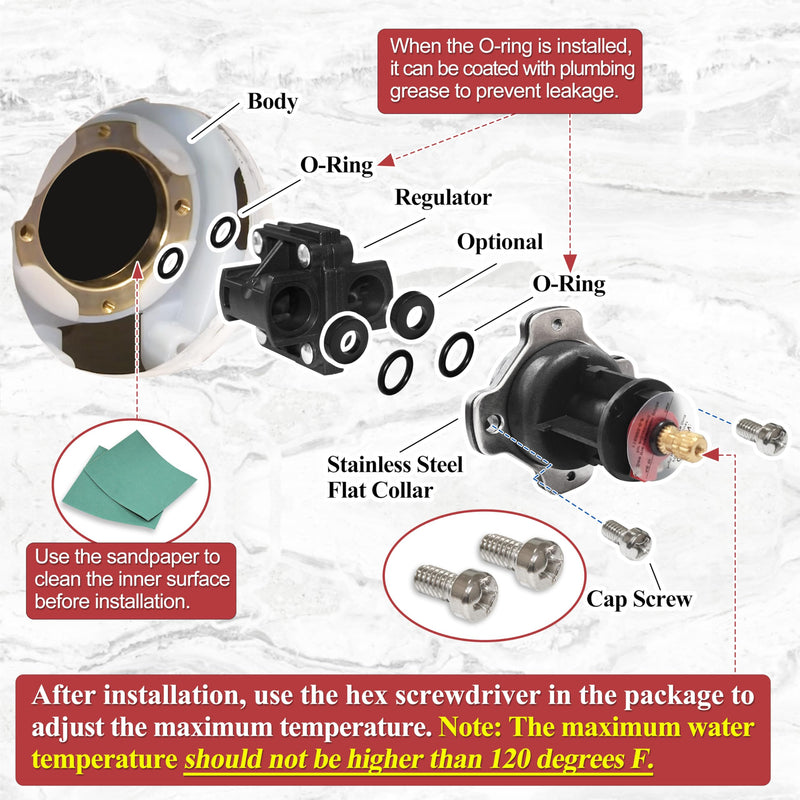 GP76851 Mixer Cap and Pressure Balancing Unit (Shower) Parts Cartridge Compatible with Kohler, Replacement for Rite-Temp and 1/2" Shower Valve GP500520 and GP77759 Parts After Market Replacement Black