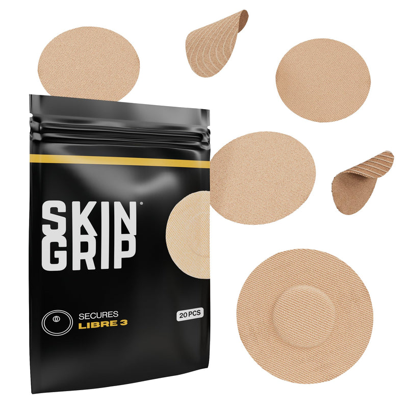 Skin Grip Freestyle Libre 3 Sensor Covers- Waterproof & Sweatproof Adhesive Patches for 10-15 Days (Not for Libre2), Pre-Cut Continuous Glucose Monitor Diabetic Sensors Cover - 20 Pack, Tan