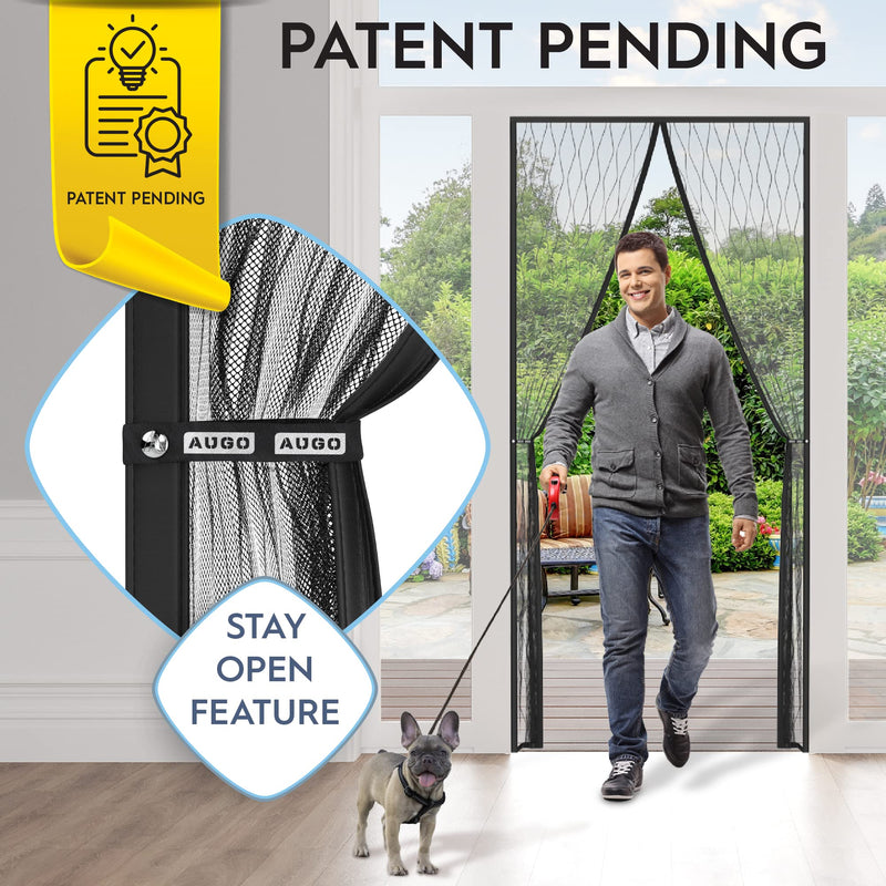 AUGO Magnetic Fiberglass Design Screen Door - Self Sealing, Heavy Duty, Hands Free Mesh Partition Keeps Bugs Out - Door Screen Magnetic Closure - Patent Pending Keep Open Feature - 38 Inch x 83 Inch Fiberglass Designed 38" x 83"