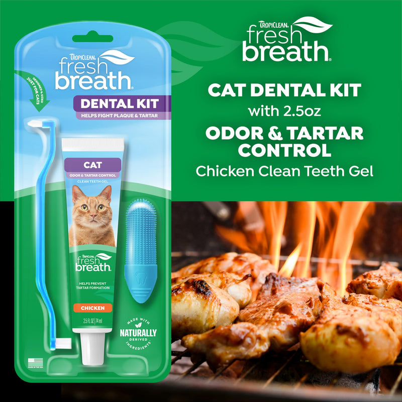 TropiClean Fresh Breath Cat Toothbrush and Toothpaste Kit, Cat Teeth Cleaning & Breath Freshener Solution, Complete Dental Care Dental Kit