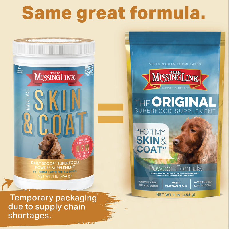 The Missing Link Original Skin & Coat Powder, All-Natural Veterinarian Formulated Superfood Dog Supplement, Balanced Omegas 3 & 6 for Healthy Skin & Coat, 1lb - PawsPlanet Australia