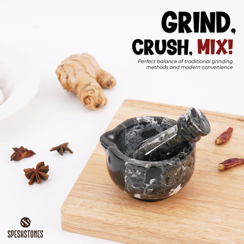 Marble Mortar and Pestle Set 3 Inch Black Handmade Small Spice Grinder for Kitchen Decor - Stone Pill Crusher Fine Powder, Herb Grinding Bowl, Garlic Crusher