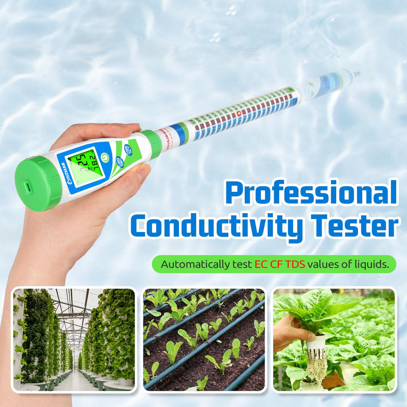 Digital Conductivity Tester (EC, ppm 500, ppm700, CF) PPM and EC Meter Truncheon Nutrient Meter with Light Indicator for Hydroponics Gardening, Hydroponics Growing Tent and Reservoir