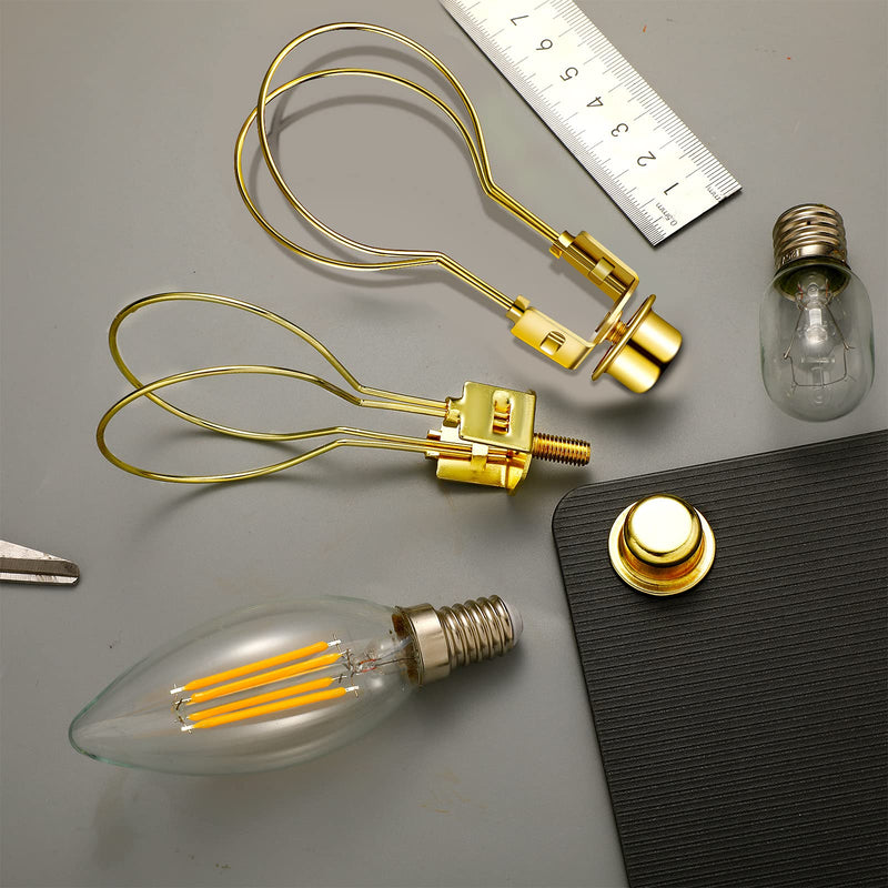 Honoson Bulb Lamp Shade Light Bulb Clip Adapter Includes Finial and Lampshade Levellers for Replacement 2 Golden