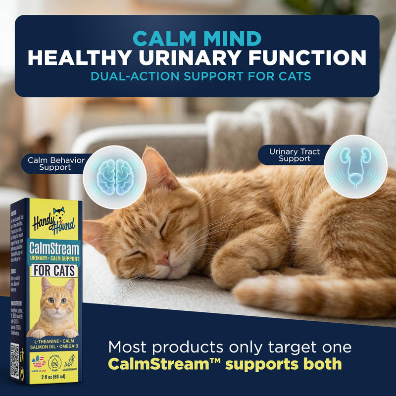 Handy Hound CalmStream Cat Urinary + Calm Support Drops, Liquid Bladder & Urinary Tract Support for Cats, Alcohol-Free, with L-Theanine and Salmon Oil, 2 fl oz (60 mL)