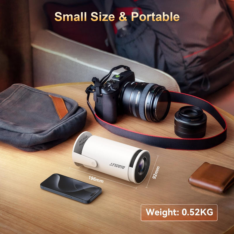 Mini Projector with Latest Android 13 - Portable Projector with WiFi 6 Bluetooth 5.2: Built-in Apps, 4K/1080P Support, Auto Keystone, 180° Rotatable, 40"-130" Movie Video Projector for Indoor/Outdoor D1-HY300-Manual Focus