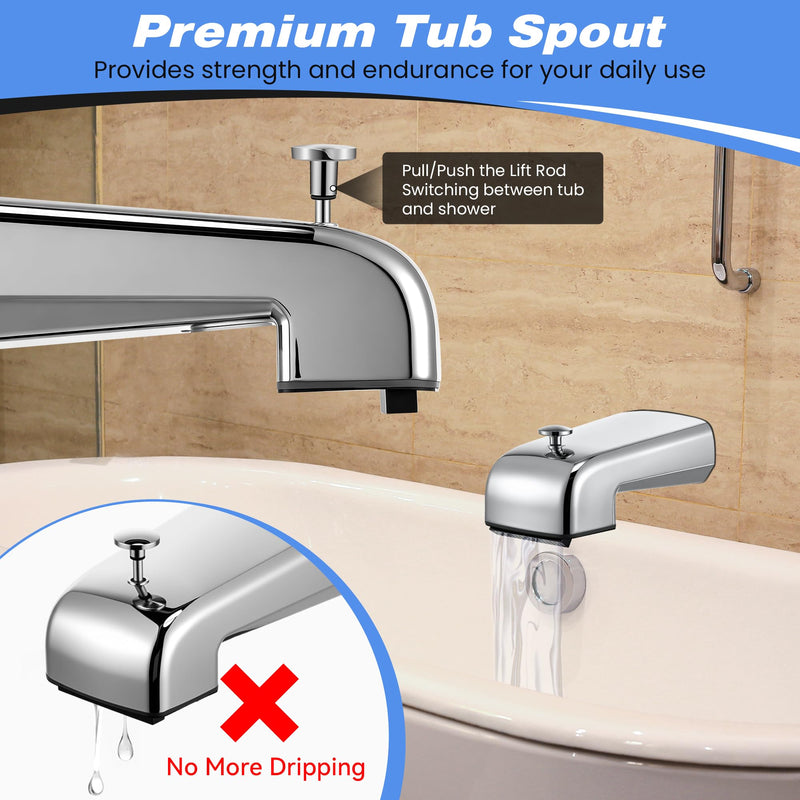 Dreyoo Tub Spout (Universal Fits 1/2" Copper Pipe, 1/2" IPS and 3/4" IPS), Bathroom Bathtub Faucet with Adapters and Hex Wrench(Chrome,Waterfall Spout) Chrome Waterfall Spout