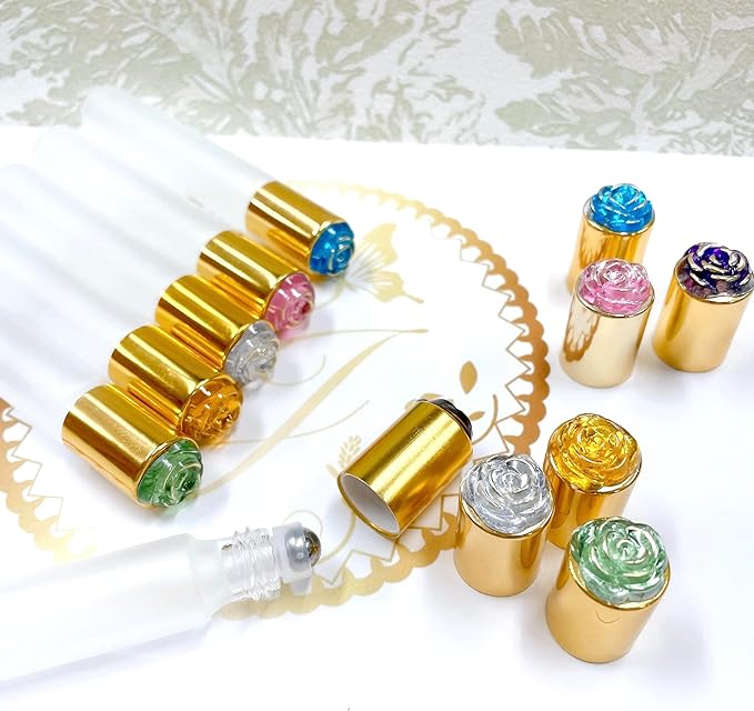 Moa Rose Roll On Bottle, Green, 3.3 fl oz (10 ml), Frosted, Gold Cap, Glass, Luxury Rose, Rose, Light Filtering Oil, Refill, Container, Perfume, Handmade, Aroma, Essential Oil - NewNest Australia