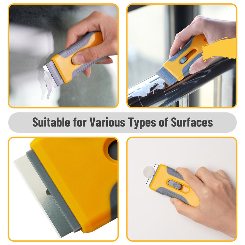 Bates- Razor Blade Scraper, 2 Pack, Razor Scraper Set with 30 Extra Blades, Razor Scraper, Window Scraper, Scraper Tool, Glass Scraper, Scraper Blades, Blade Scraper, Razor Blade Retractable. Yellow and Gray