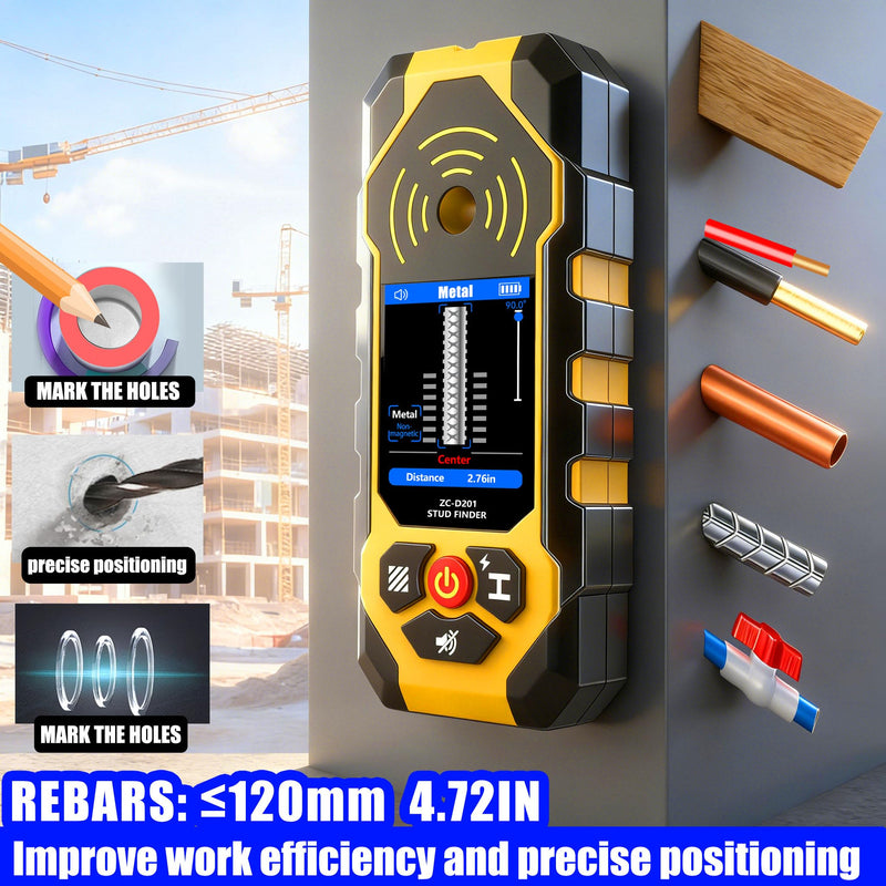 Stud Finder Wall Scanner 4 in1 Wall Stud Finder Multifunction Stud Detector Beam Finders for the Center Edge of Wood AC Wire Metal Studs Joist Pipe with HD LCD Display Smart Sensor Audio Alarm ZC-D201 Yellow