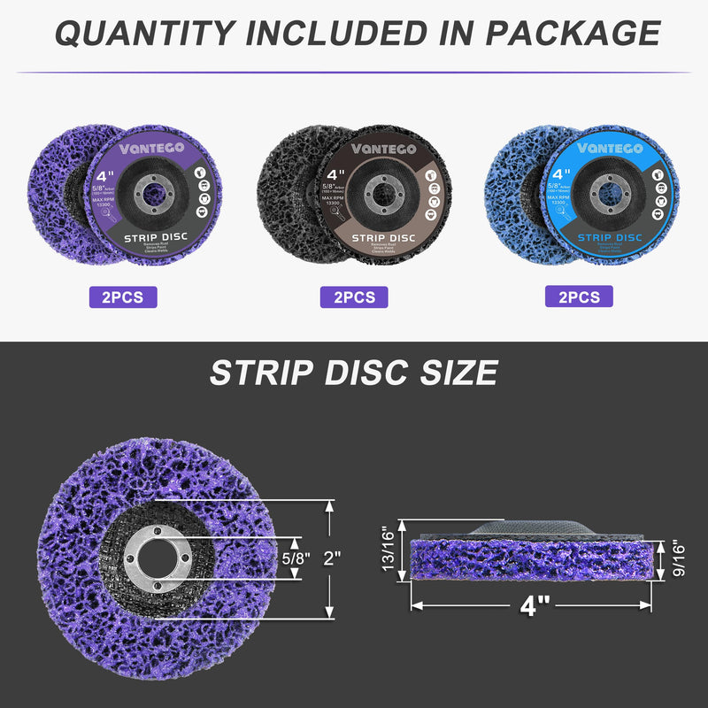 6-Pack Paint Stripping Discs 4” x 5/8” for Angle Grinder Rust & Paint Remover, Includes 2 Purple, 2 Blue, 2 Black - NewNest Australia