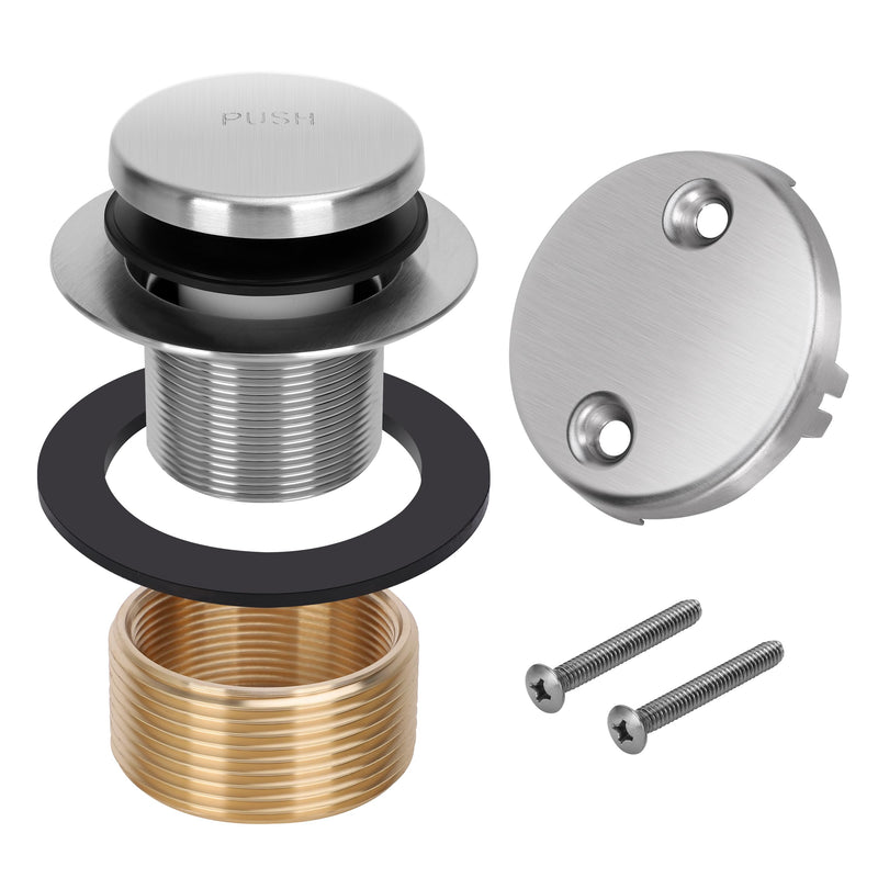 PRIMSOPH Tip-Toe Tub Drain Trim Kit with Two Hole Overflow Faceplate Conversion Kit Assembly Universal Fine Coarse Thread Replacement Brushed Nickel