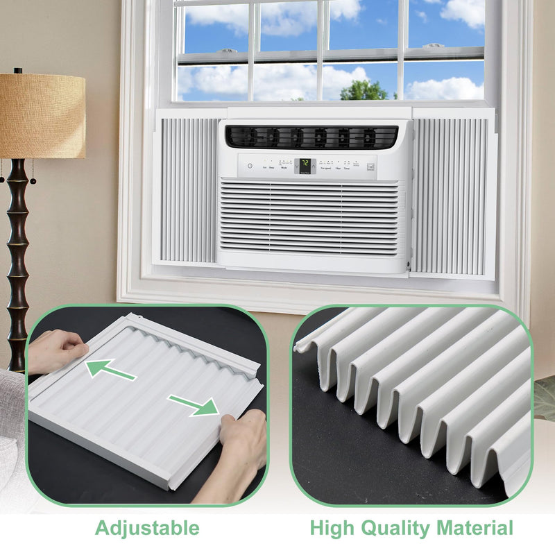 Window AC Side Panels with Frame Set,Air Conditioner Accordion Filler Curtain Replacement for Window AC Units,Fits Most 8,000 BTU Units,White,2 Pack Fits Most 8,000 Btu Units,white