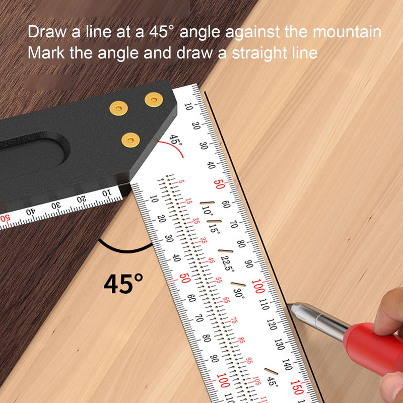 POCREATION Stainless Steel Woodworking Square Ruler,100mm / 3.94in Right Angle Measuring Tool with Marking Holes,Precision Layout Tool for Carpentry, DIY & Woodcraft