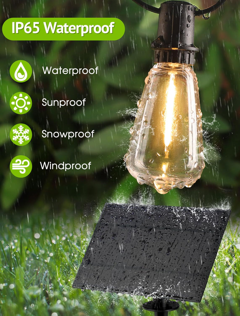48FT Solar String Lights Outdoor with Remote, Waterproof Dimmable Patio Lights with 15+1 LED ST38 Bulbs 3 Modes Hanging Lighting for Backyard Black 1