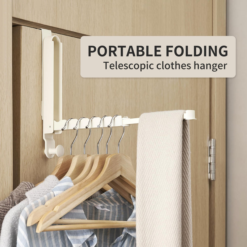 Over The Door Hooks Hanger Fit Door up to 1 3/4" Optimal 1pc,Over The Door Hanger with Retractable Rod,Foldable Over The Door Drying Rack for Laundry Bathroom Bedroom (Milky White, 1 Pack) Fit 1 3/4" Door Milky White
