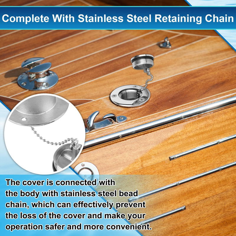 Boat Fuel Deck Fill/Filler with Keyless Cap with Screws, Marine Mirror Polished Stainless Steel Hardware Angled Neck for Boat Yacht Caravan 2inch Gas
