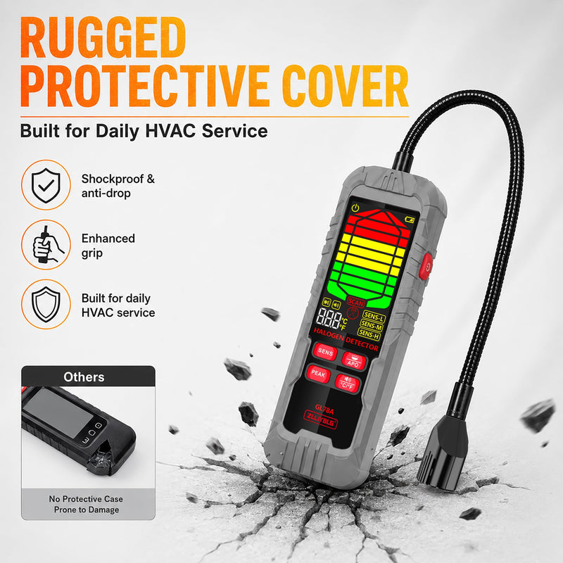 GL78A Halogen Leak Detector, Refrigerant Gas Leak Tester for HVAC R22 R32 R134a R410A, with Flexible Probe, 3 Sensitivity Levels, Audible & Visual Alarm for AC Automotive Industrial Use-Gray gray