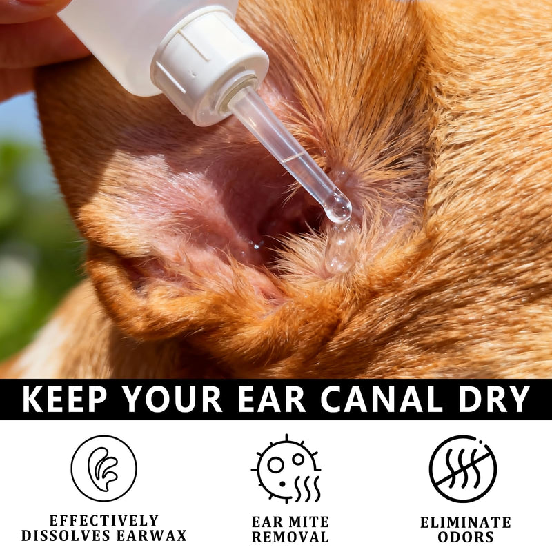 Dog Ear Infection Treatment, Dog Ear Cleaner, Ear Infection Treatment for Dogs & Cat, Gentle Cleaning Solution for Smelly Ears, Excess Wax & Mite Care - Itchy Ear Relief (2 fl oz) 2 fl oz