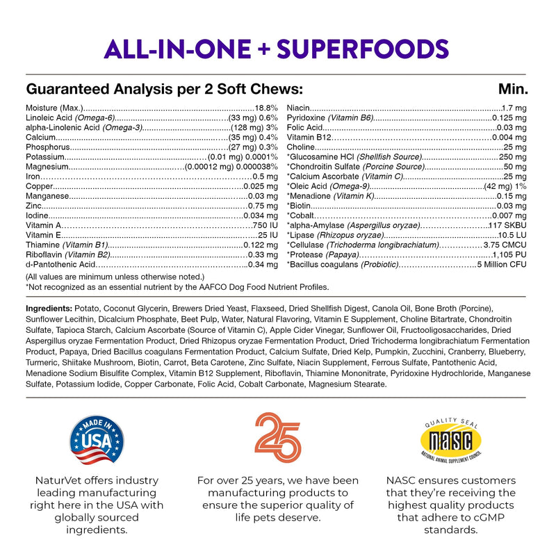 NaturVet Evolutions All-in-One + Superfoods 90ct Soft Chews for Dogs - Bone Broth, Superfoods Provides Nutritional Support for Healthy Digestion, Joints, Skin & Coat, Immune System, Overall Health 3.95 Ounce (Pack of 2) - PawsPlanet Australia