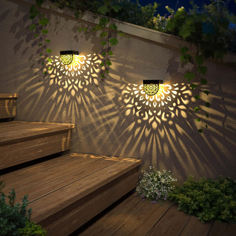 Solar Fence Lights Wall lihgts Outdoor Decorations 6 Pack Solar Step Lights Outdoor Waterproof LED Solar Powered Warm Yellow Decorative Lighting for Front Door, Backyard, Post(Black) Black