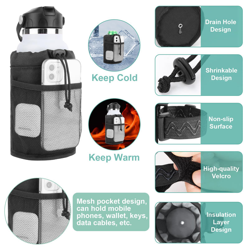 Desing Wish Patio Drinking Cup Holder for Hanging Curved Chaise Lounge Chair/Wicker Egg Chair/Porch Swing Chair/Hammock Chair, Insulated Large Capacity Water Bottle Holder for 32-40oz Cup (Black)