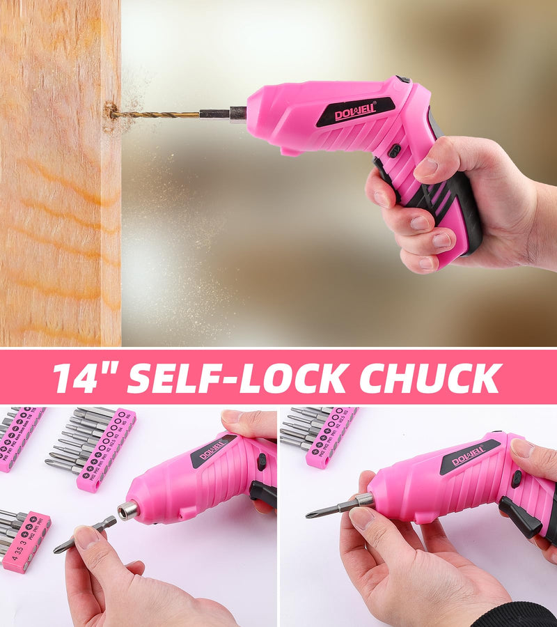 DOWELL Pink Electric Screwdriver Set, Tools with 3.6V Screwdriver for Women