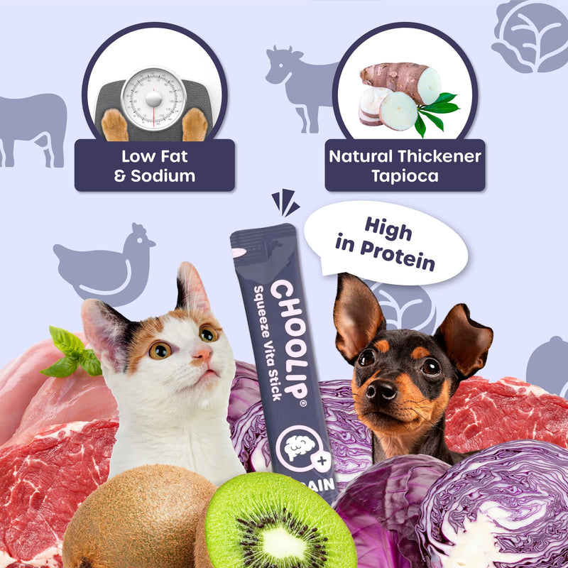 Choolip Bundle | Variety + Brain Pouches. 14 Squeeze Vita Sticks (7 Variety + 7 Brain) with Essential multivitamins. [Both Products are for Cats & Dogs of All Life Stages]