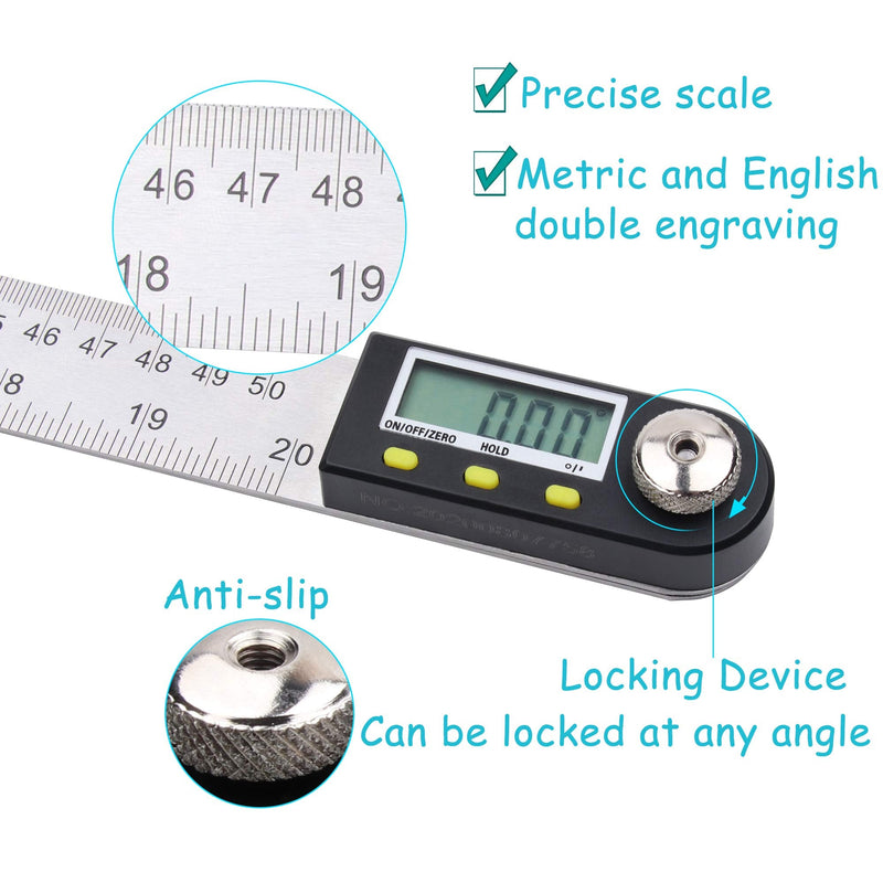 Delgada 20 inch/500mm Digital Angle Ruler and Stainless Steel Digital Angle Finder or Digital Protractor with Zeroing and Locking Function Battery Included 500mm Angle Ruler