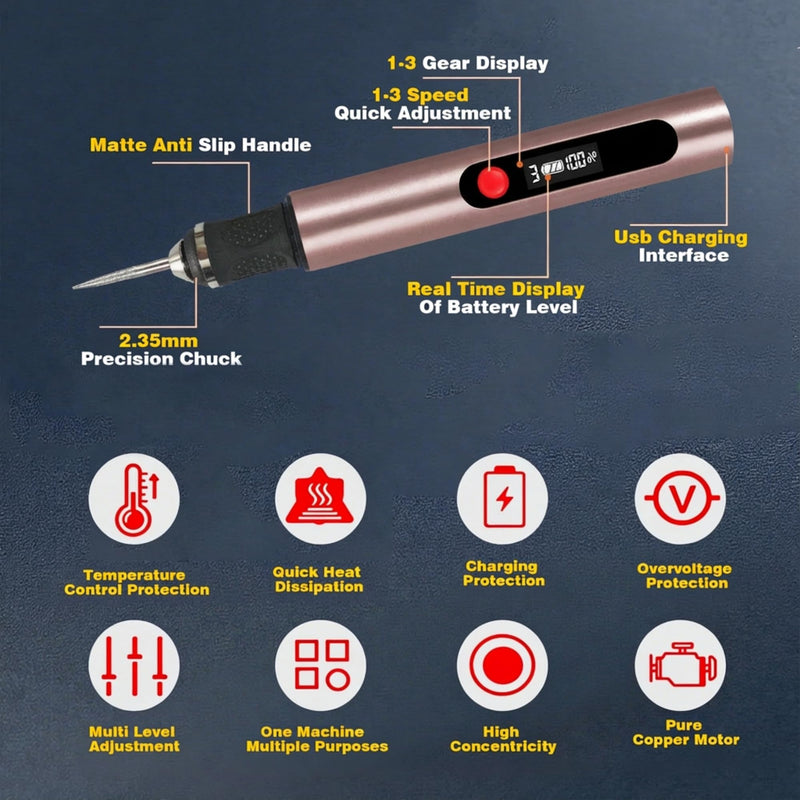 Engraving Pen, Cordless Electric Engraving 3-Speed Engraver (8000-25000 RPM) for Beginner Friendly Artists & DIYers Rechargeable +Tool with 35 Accessories for Metal/Glass/Wood Engraving Pink