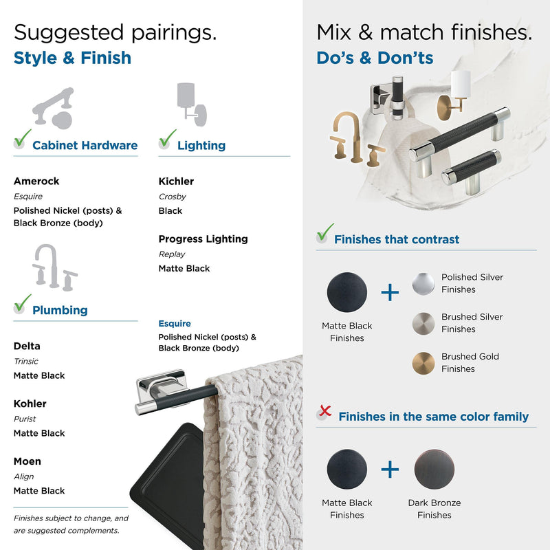 Amerock BH36563PNBBR | Polished Nickel/Black Bronze Single Robe Hook | 2-11/16 inch (68 mm) Length Towel Holder | Esquire | Towel Hook for Bathroom | Bathroom Hardware | Bath Accessories