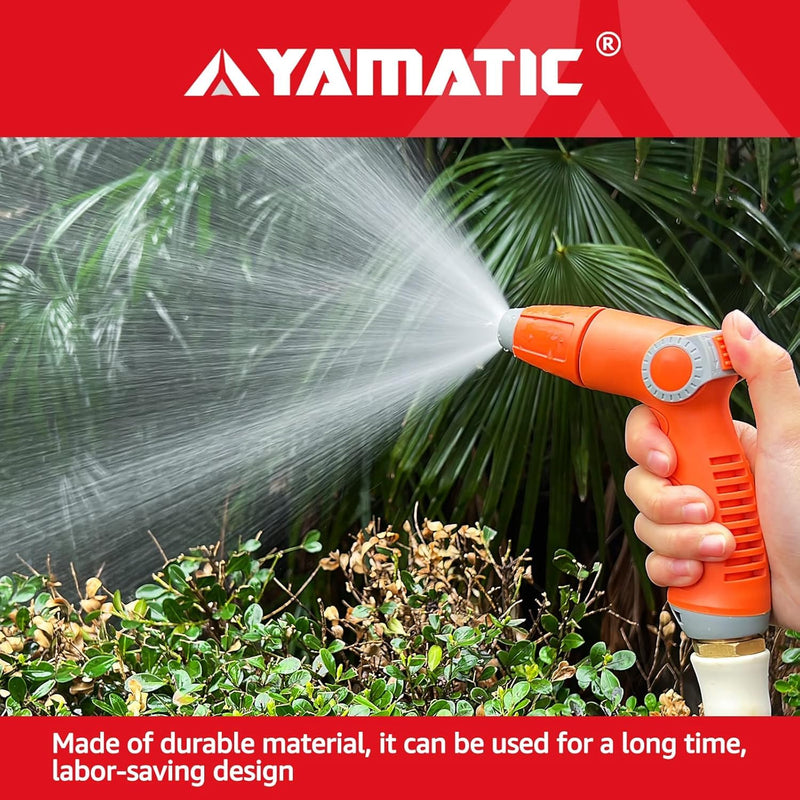 YAMATIC Garden Hose Nozzle with High Pressure Jet, Water Spray Nozzle with Thumb Control On Off Valve for Watering Garden, Washing Cars, and Showering Pets - ABS Comfortable Anti-slip Grip, 2PCS 2 Thumb Control-4 Spray Patterns