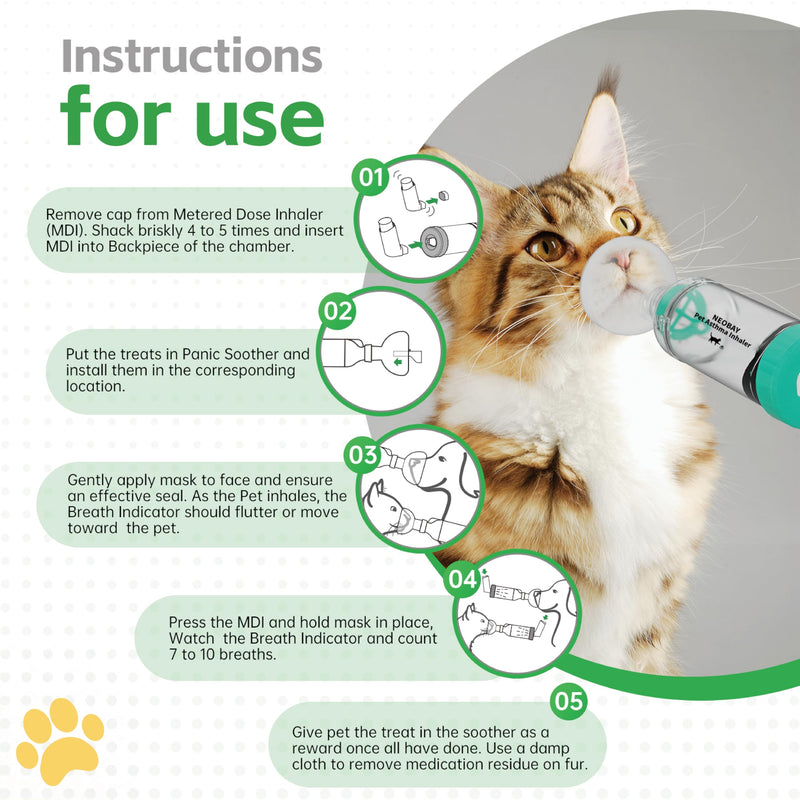 Neobay Cat Inhaler Spacer with Unique Panic Soother & Sensitive Breath Indicator – Designed for Cats with Asthma & Respiratory Issues, Includes 2 Cat Inhaler Masks Green
