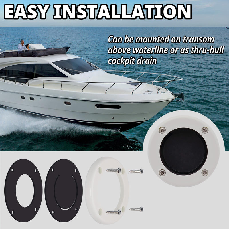 Boat Scuppers, Boat Self-Bailing Cockpit Mounted Scupper Valve Kit, Includes 2-7/8 inch Rubber Flapper Valve, Gasket, Retainer Ring and Screws, Suitable for Yachts, Fishing Boats, RVs 4 Packs