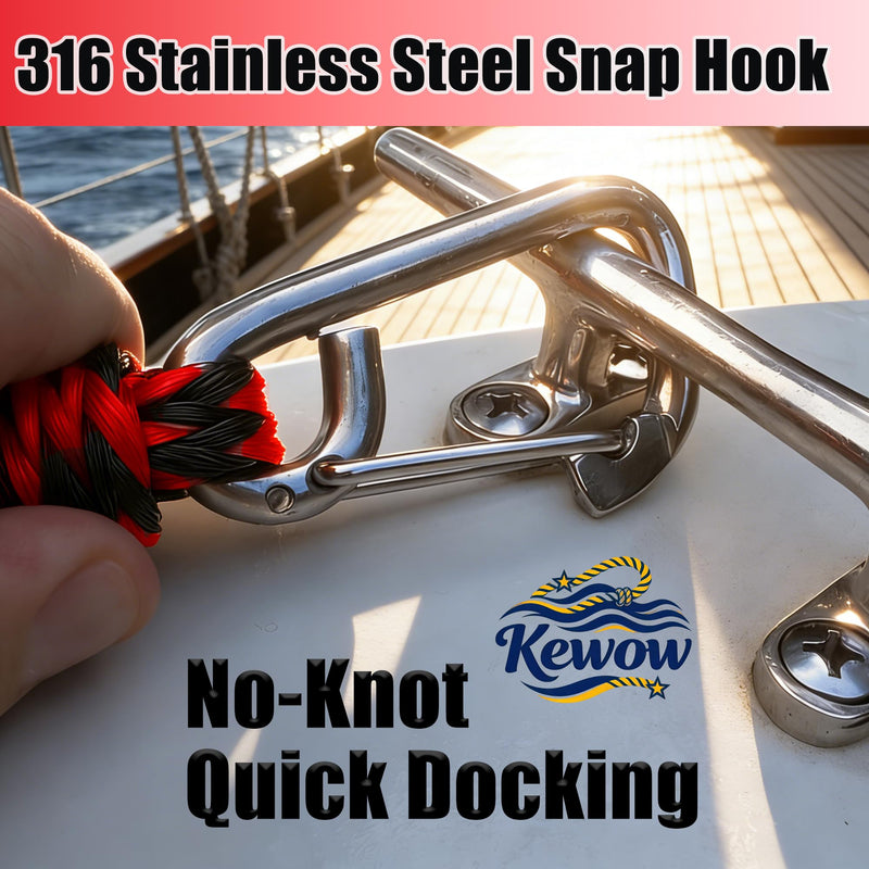 Boat Dock Lines -(Combo 4 ft + 6 ft) Shock Absorber Mooring Ropes with Clip，Boating Docking Ties,Boat Accessories for SeaDoo/Waverunner, Kayak, Pontoon, Dinghy & Small Boats (Red&Black) Red&Black