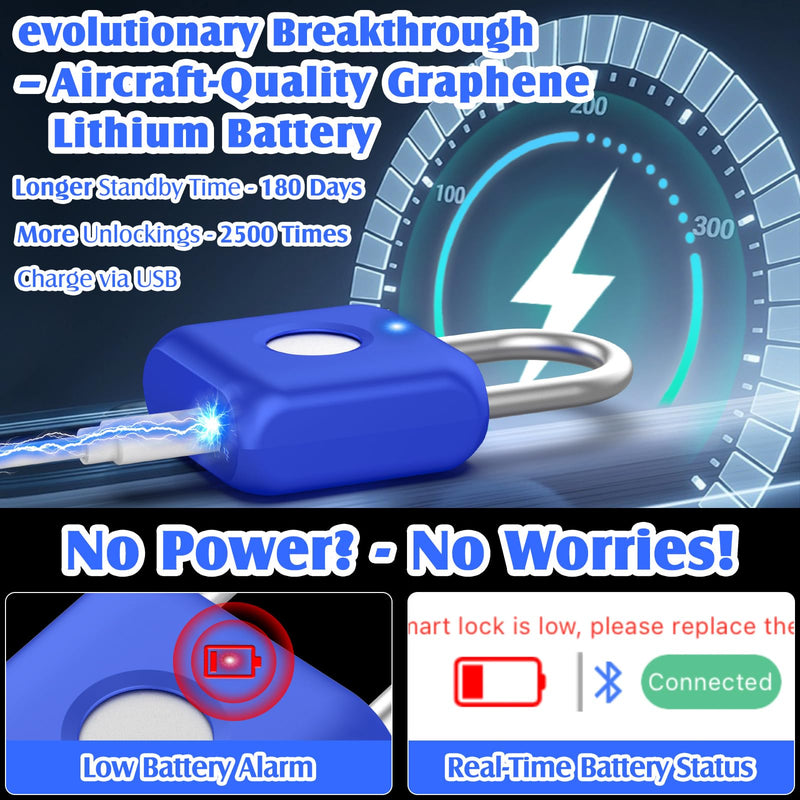 Pothunder Fingerprint Padlock, Smart Padlock, Locker Lock, Combination Lock, Fingerprint Lock with APP Unlock, USB Rechargeable, Suitable for Gym Locker, Locker(Sapphire Blue) Sapphire Blue