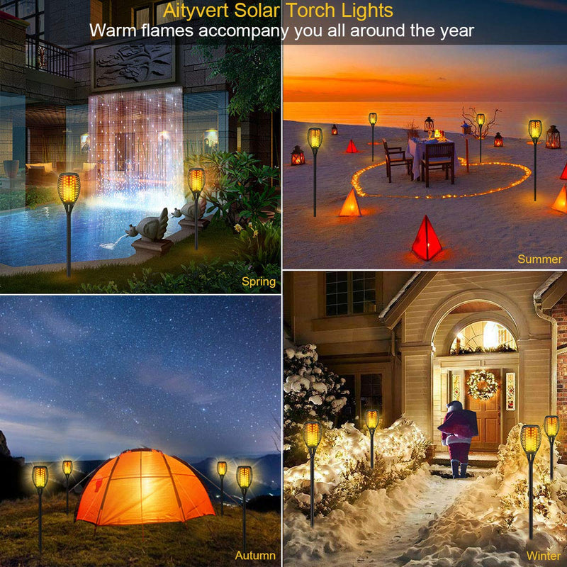 Aityvert Solar Lights, 43" Flickering Flames Torch Lights Outdoor Waterproof Landscape Decoration Lighting Dusk to Dawn Auto On/Off Security Flame Lights for Yard Garden Pathway Driveway 4-Pack 4 Pack