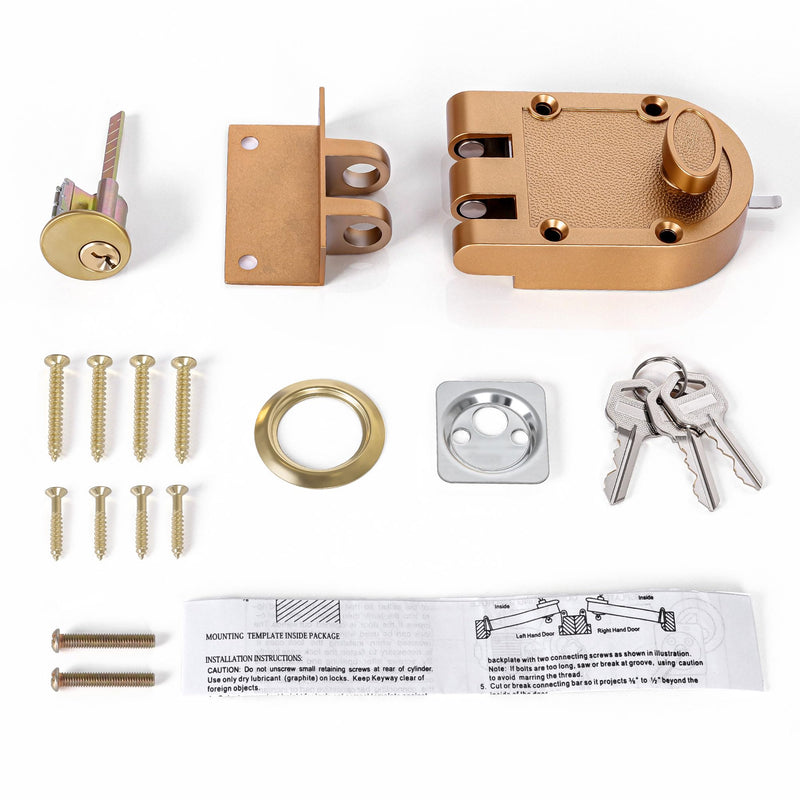 Jimmy Proof Deadbolt Lock - Heavy Duty Single Cylinder Keyed Entry Deadbolt, Anti-Pry & Anti-Kick Security Door Lock for Exterior/Entry/Front Doors, Gold Finish Brushed Gold