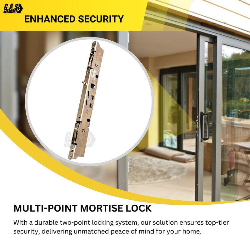 Alloy Steel Dual Point 9-15/16" Mortise Lock with 10-1/8" Faceplate for Sliding Patio Glass Door | Multi Point Locking Mechanism Replacement - Fix and Repair Door Hardware Security 9-15/16" Mortise Lock and Faceplate