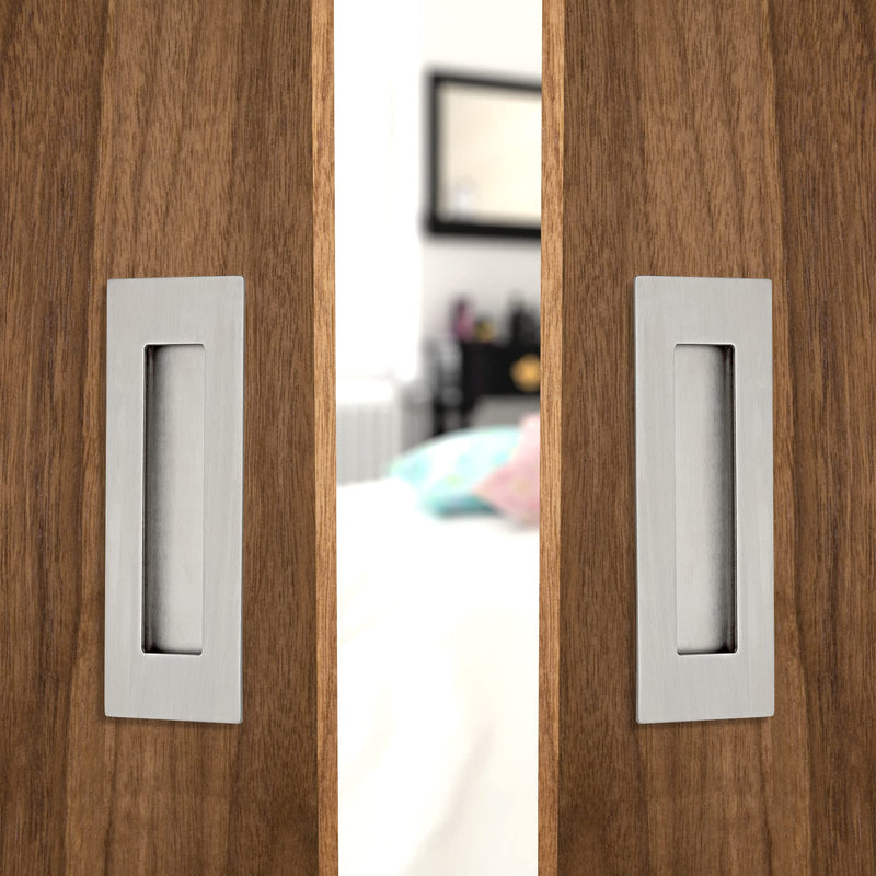 Malimali 6 Inch Recessed Finger Flush Pulls for Barn Pocket Door, Closet Sliding Door Handle, Brushed Stainless Steel Rectangular Door Pulls Hardware(4 Pack) Brushed Stainless Steel (4 Pack)