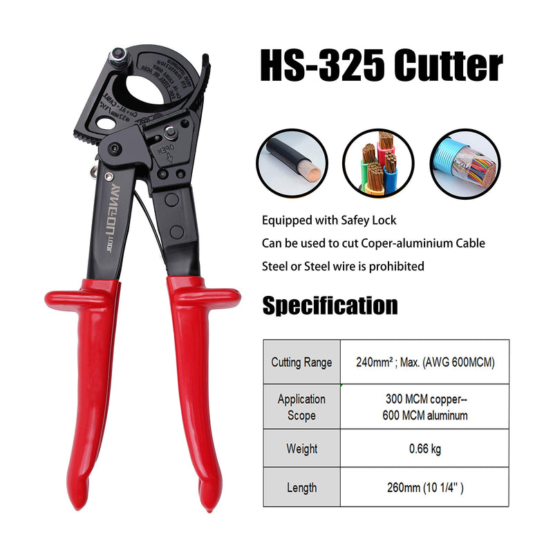 Yangoutool Ratchet Cable Wire Cutter and Heavy Duty Aluminum Copper Ratchet Cable Cutter for Cutting Electrical Wire Up to 240mm² Cutter Pliers 325A